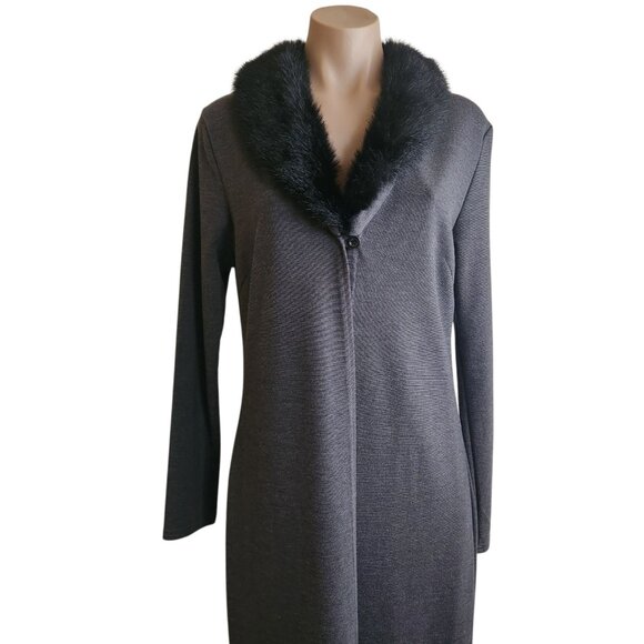 Vintage Long Cardigan Sweater Duster Coat Faux Fur Collar Long Sleeve Size Med - Picture 14 of 15
